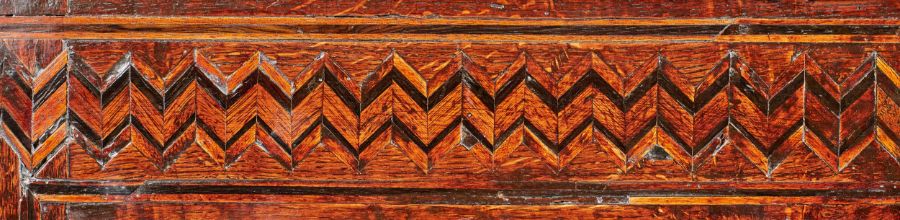 An impressive, small, Elizabeth I oak and parquetry-inlaid coffer, circa 1580 The top of two - Image 2 of 4