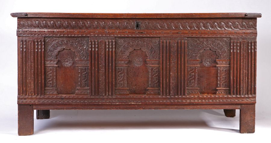 An Elizabeth I joined Baltic oak coffer, East Anglia, circa 1580 Having a quadruple-panelled - Image 8 of 9