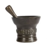 An Elizabeth I bronze mortar and pestle, unidentified London foundry, circa 1570 Having a deep