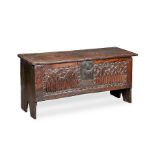 A rare Henry VII/VIII oak boarded chest, circa 1490-1520 Having a one-piece hinged lid, framed by