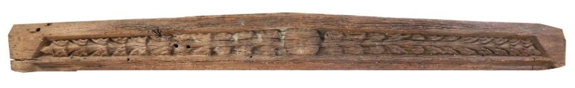 A large Medieval oak external beam end, English, circa 1400-1450 Of elongated pediment form,
