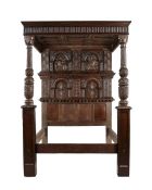 A good Elizabeth I oak tester bed, Gloucestershire, circa 1590 The tester with twelve panels, each