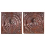 An impressive, large, pair of mid-16th century oak Romayne-type portrait panels, Anglo-Flemish,