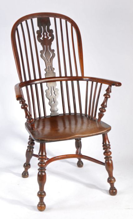 An impressive yew high-back Windsor armchair, Nottinghamshire, circa 1830-70 The hooped back with - Image 3 of 3