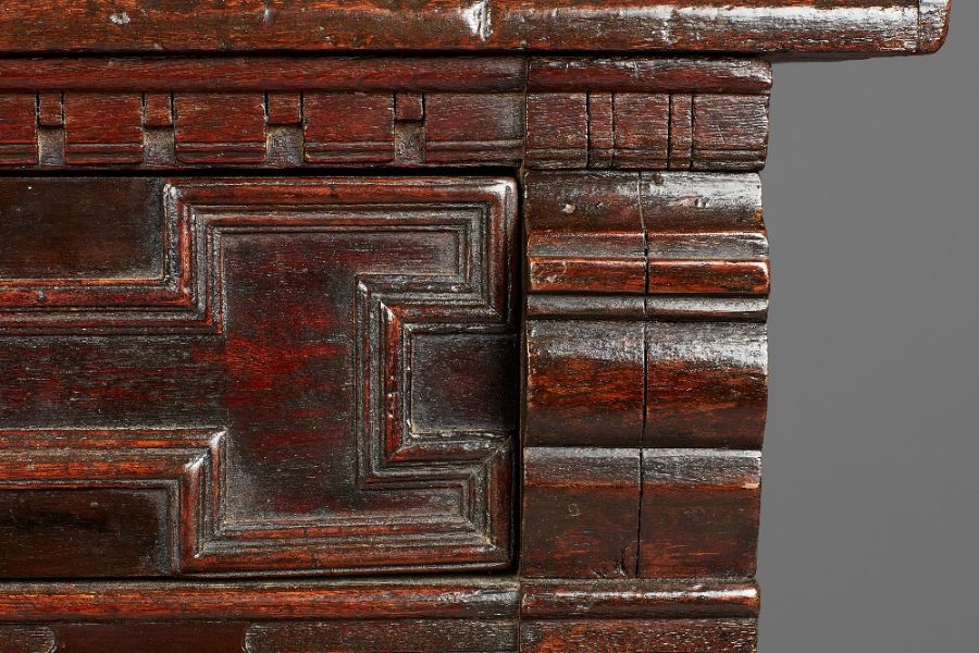 A rare and fine Charles II oak serving table, Cheshire/South Lancashire, circa 1660 Having a twin- - Image 7 of 8