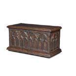 A rare Late Medieval oak chest, circa 1480-1500 Of dove-tail construction using thick boards, having