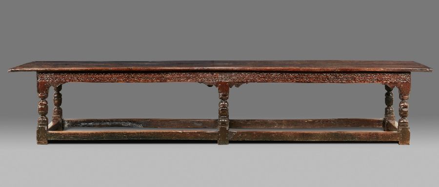 A good and documented mid-17th century oak six-leg refectory table, Trough of Bowland, North - Image 2 of 9