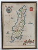 Isle of Man (Mona), hand coloured map, housed in a ebonised, gilt and glazed frame, the map 28.5cm