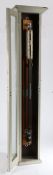 Mid 20th century ship's stick barometer, black lacquered metal with silvered dial, housed in a