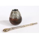 Argentinian silver mounted yerba mate gourd, the calabash gourd with swept gadrooned silver collar