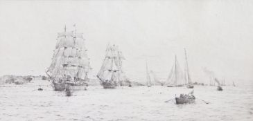 Rowland Langmaid, RN (British, 1897-1956) 'Fantome and Valhalla off Cowes' signed in pencil (lower