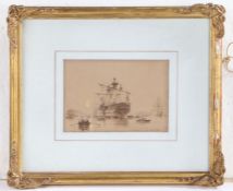 Nicholas Condy (British, 1793-1857) HMS Wellesley at Anchor monotone watercolour 11 x 16cm (10.25" x