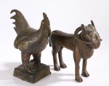 Bronze depiction of a ram, 27cm high, 29cm wide, bronze depiction of a chicken, 29.5cm high, 25cm