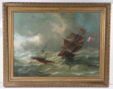 French School (19th Century) French Shipping in a Gale, Inscribed to reverse 'Black Sea Storm off