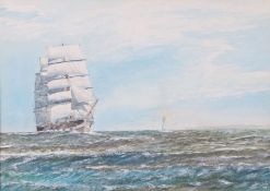 J Davies-Broadhouse (British, 20th Century) A Clipper in Full Sail signed (lower right), gouache