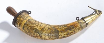 19th Century powder horn, dated 1872, the body decorated with masonic symbols, crown and thistle,