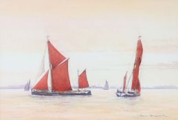 John Peacock (British, 20th Century) Red Sail Barges signed (lower right), watercolour 22 x 33cm (9"
