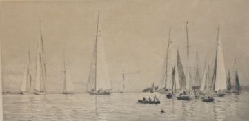 William Lionel Wyllie, RA, RE, (British, 1851-1931) 'J-Class Yachts Becalmed off Cowes, Isle of