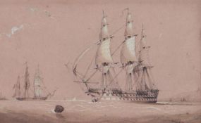 Nicholas Condy Jnr (British, 1816-1851) A Third Rate Frigate signed (lower right), monotone