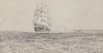 Rowland Langmaid, RN (British, 1897-1956) Clipper off Landsend signed in pencil (lower right),