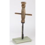 19th century Scandinavian shipwright's breast auger, raised on painted purpose built stand, the