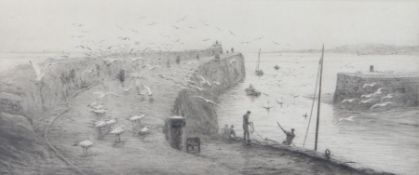 William Lionel Wyllie, RA, RE, (British, 1851-1931) 'St Andrew's Harbour - Bringing in the Catch'