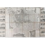 Early 19th Century folding "tourists" map of Rome, 1837, the borders with vignettes depicting the