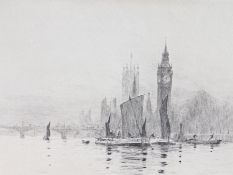 Rowland Langmaid, RN (British, 1897-1956) London with Big Ben signed in pencil (lower right),