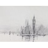 Rowland Langmaid, RN (British, 1897-1956) London with Big Ben signed in pencil (lower right),