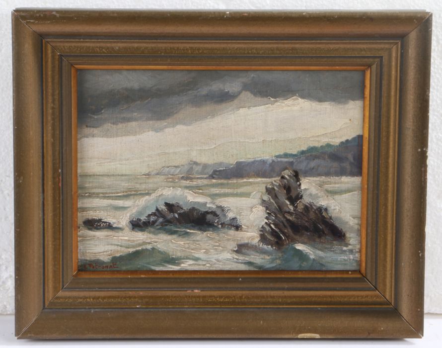 Lucien Potronat (French, 1889-1974) Rocky Coastal View signed (lower left),oil on board 15 x 21cm (