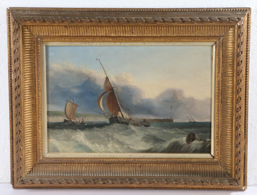 Edmund John Niemann (British, 1813-1876) Shipping off a Coast signed (lower right), oil on panel