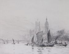 William Lionel Wyllie, RA, RE, (British, 1851-1931) 'Westminster Flood Tide 1924' signed in