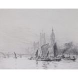 William Lionel Wyllie, RA, RE, (British, 1851-1931) 'Westminster Flood Tide 1924' signed in