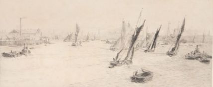 William Lionel Wyllie, RA, RE, (British, 1851-1931) River Thames at Deptford signed in pencil (lower