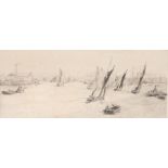 William Lionel Wyllie, RA, RE, (British, 1851-1931) River Thames at Deptford signed in pencil (lower
