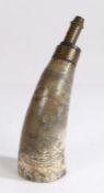 American horn powder flask, the body engraved with an anchor and sailing ship above letter U.S.N,