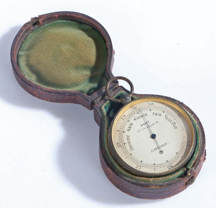A pocket barometer by Dent, 33 Cockspur St, London, with silvered dial, 4.5cm diameter, housed in - Image 2 of 2