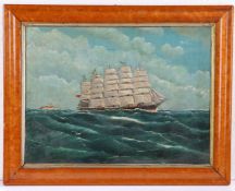 English School (19th Century) Five Masted Vessel off a LIghthouse indistinctly signed (lower right),