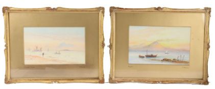 T Wilson (British, 19th Century) 'Naples' & 'Cornish Coast' both signed, pair of watercolours 17 x
