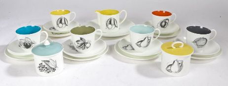 Susie Cooper 'Black Fruits' part coffee service. The set decorated with images of fruit.