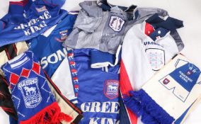 Collection of football shirts, to include two England shirts, and four Ipswich Town shirts,