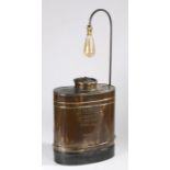 French sprayer lamp, stamped 'Le Sans Rival', with brass body and lidded top, 81cm tall including