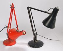 A red Herbert Terry & Sons Ltd. Redditch angle poise lamps (92cm tall when fully extended). Together