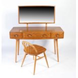 Blonde Ercol dressing table and stool. Dressing table: 114cm x 47cm x 124cm. Chair: 63cm tall.