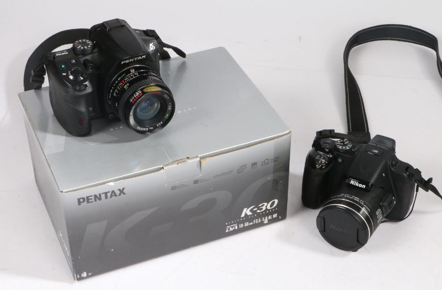 Pentax K-30 digital SLR camera, with original box, Canon Coolpix P600 digital camera (2)