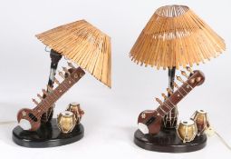 Pair of novelty table lamps, in the form of musical instruments, approx. 37cm tall including