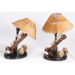 Pair of novelty table lamps, in the form of musical instruments, approx. 37cm tall including