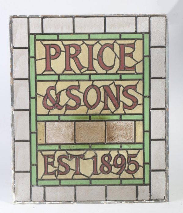 "Price & Sons Est 1895" stained glass window from the film "Kinky Boots". An original film prop