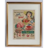 1950s Wallis ice cream advertisement poster, c1954, housed within a gilt and glazed frame, 49cm by