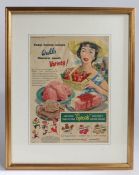 1950s Wallis ice cream advertisement poster, c1954, housed within a gilt and glazed frame, 49cm by